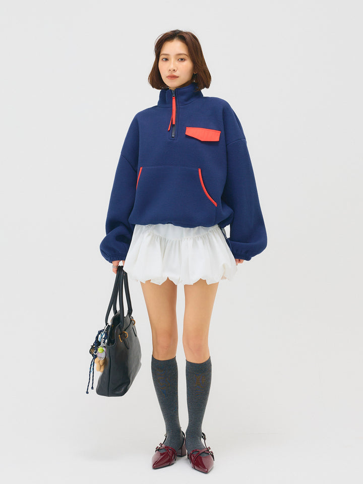 配色フリースオーバーサイズトップス/NAVY