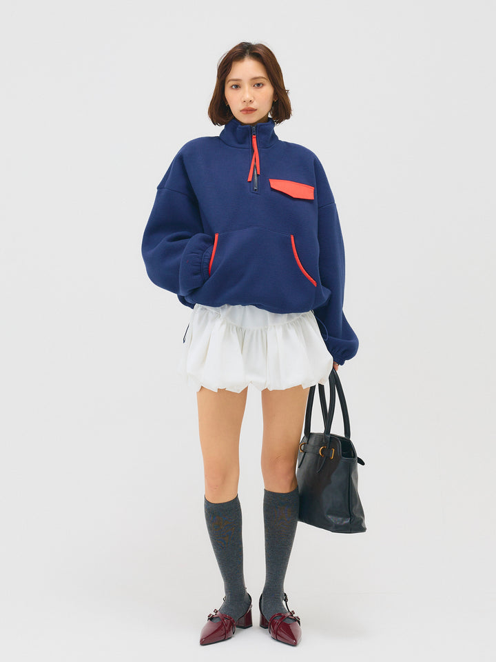 配色フリースオーバーサイズトップス/NAVY