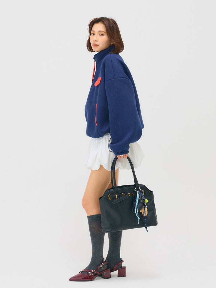 配色フリースオーバーサイズトップス/NAVY