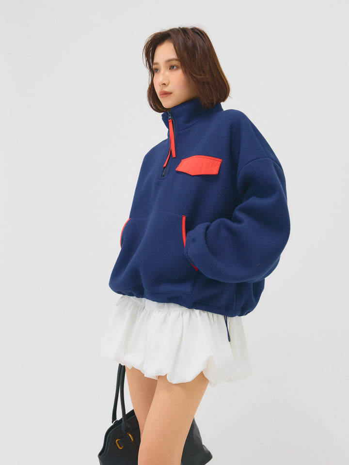 配色フリースオーバーサイズトップス/NAVY