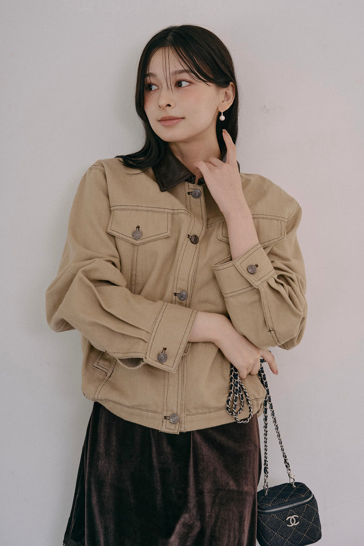 レザーカラーデニムジャケット