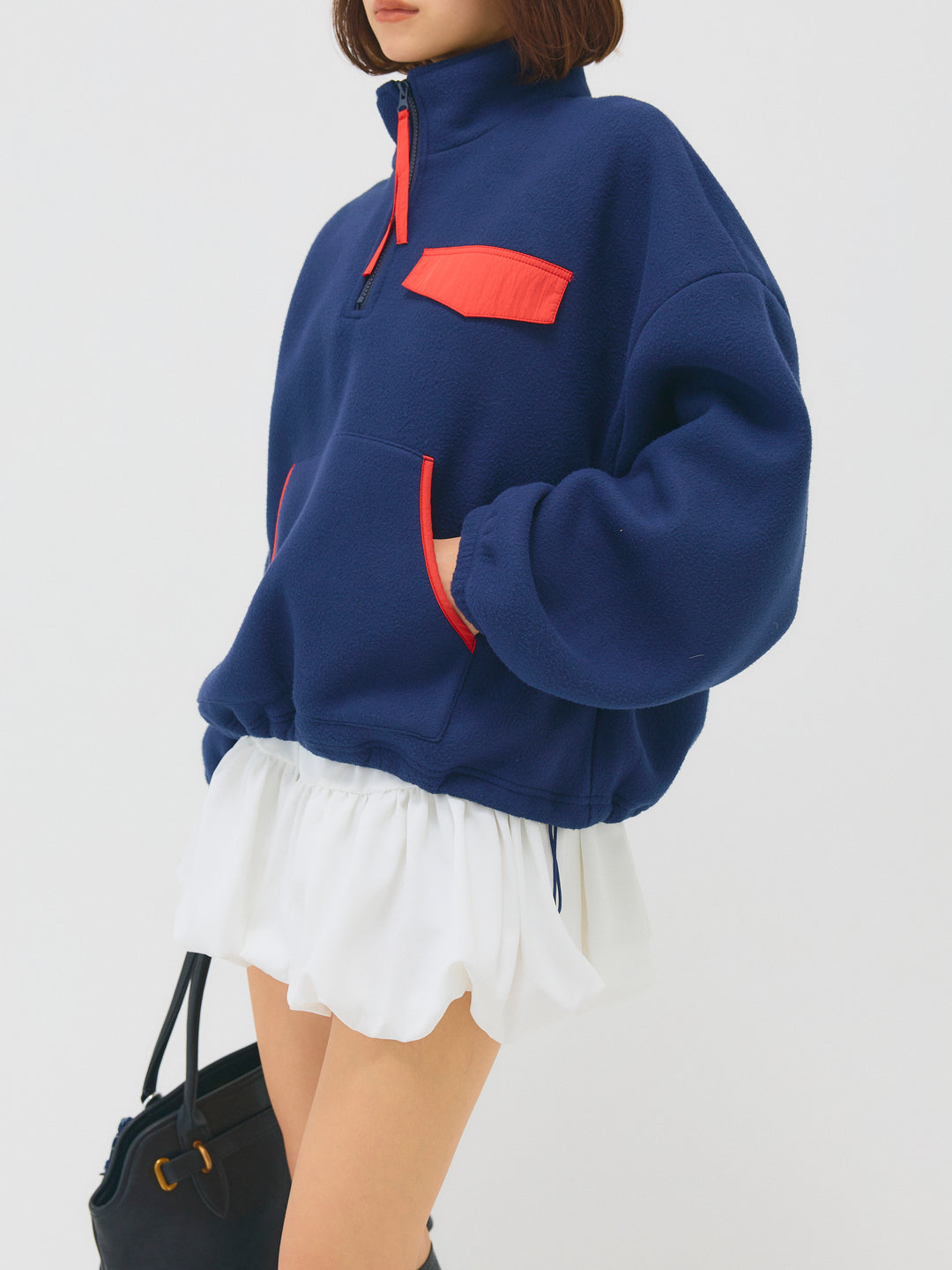 配色フリースオーバーサイズトップス/NAVY