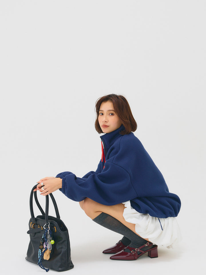 配色フリースオーバーサイズトップス/NAVY