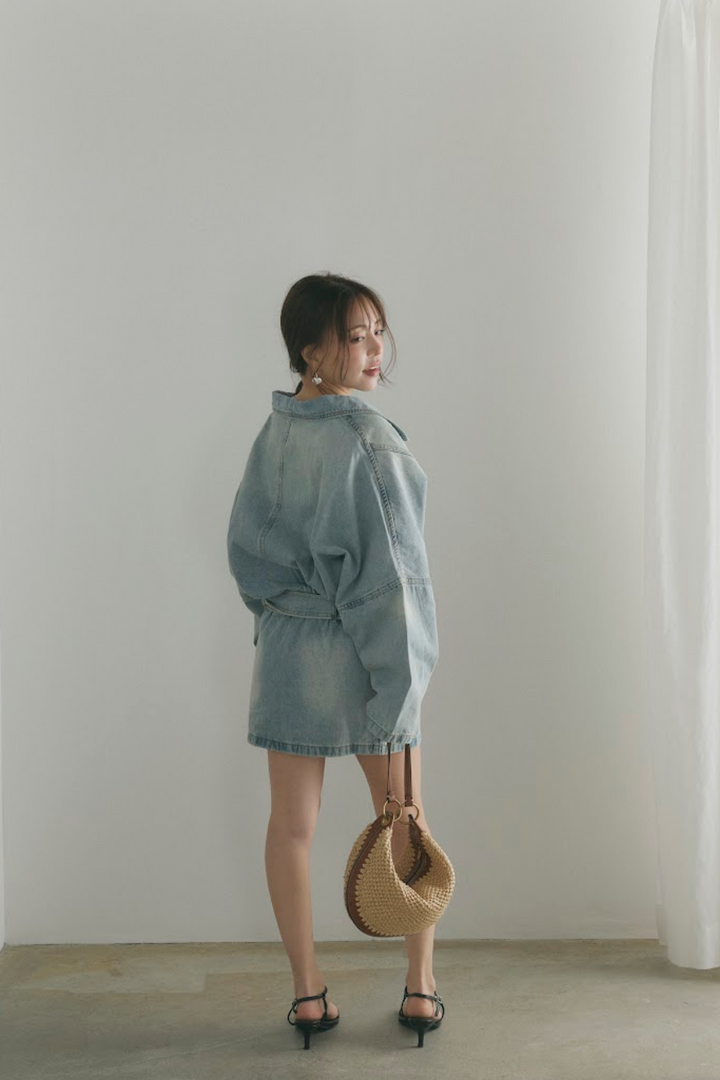 ウォッシュドデニムミニワンピース