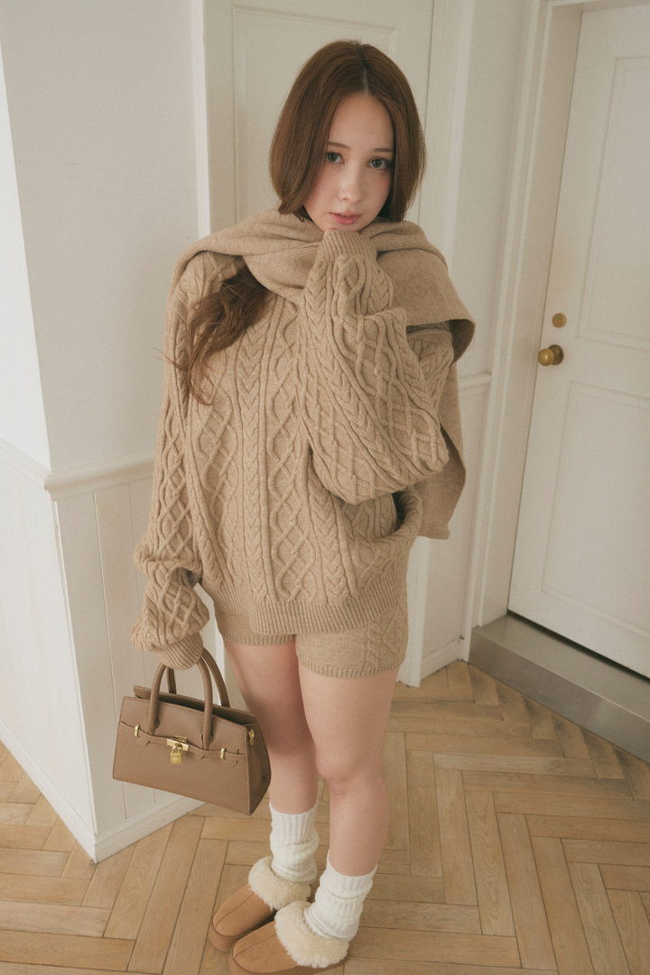 ケーブルニット3点セット