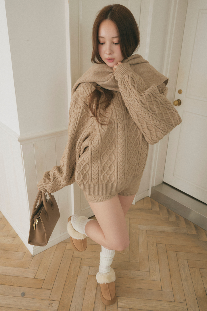 ケーブルニット3点セット