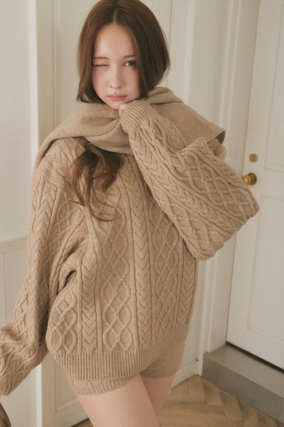 ケーブルニット3点セット