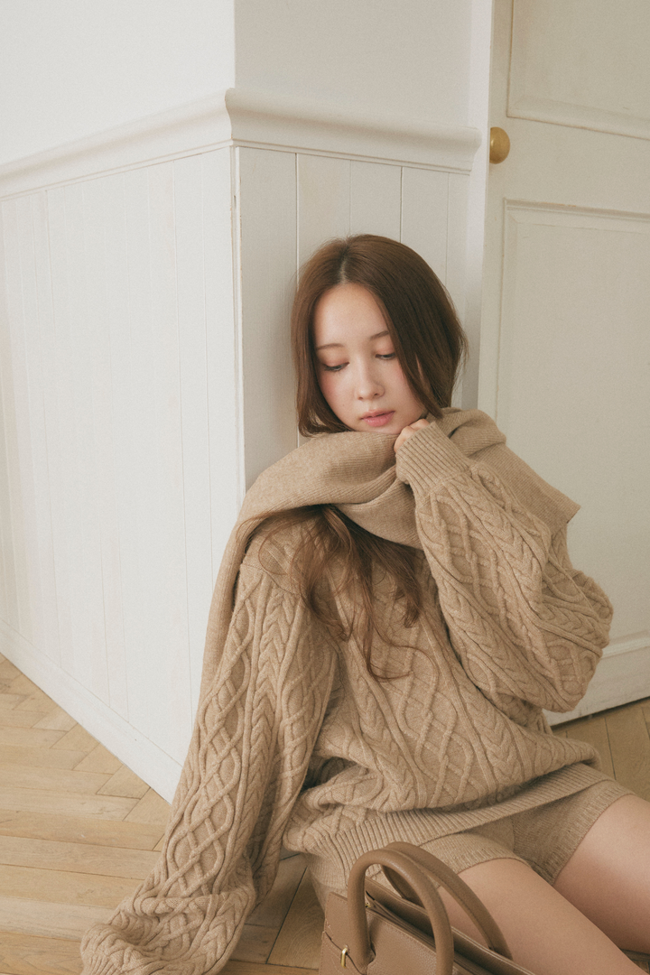 ケーブルニット3点セット