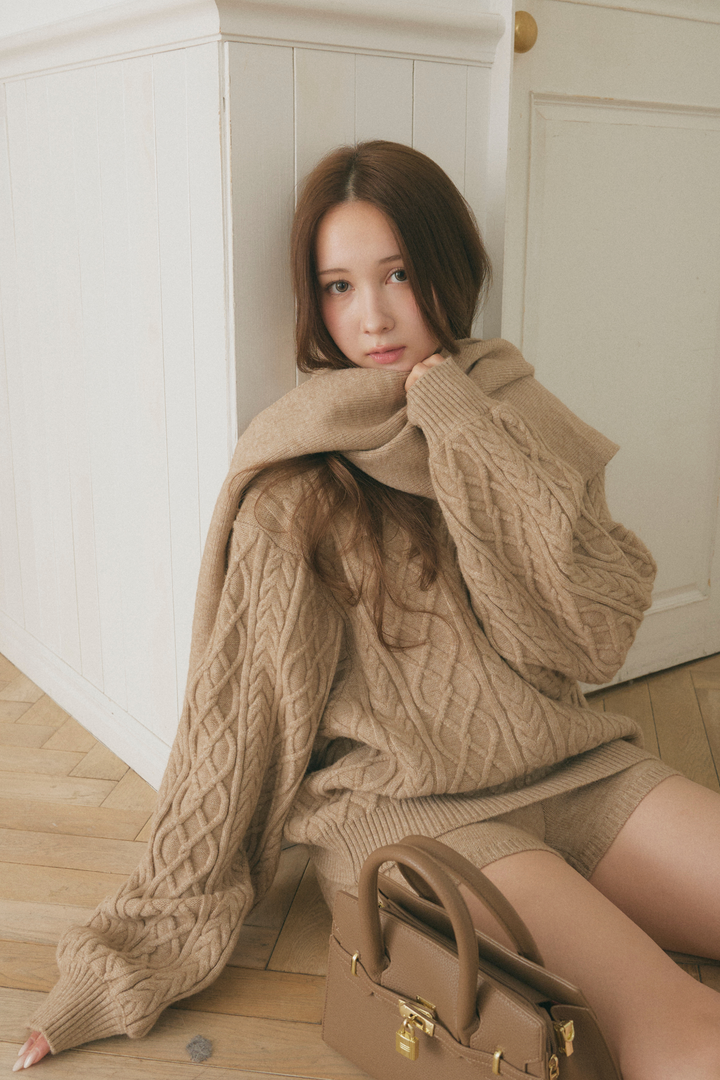 ケーブルニット3点セット