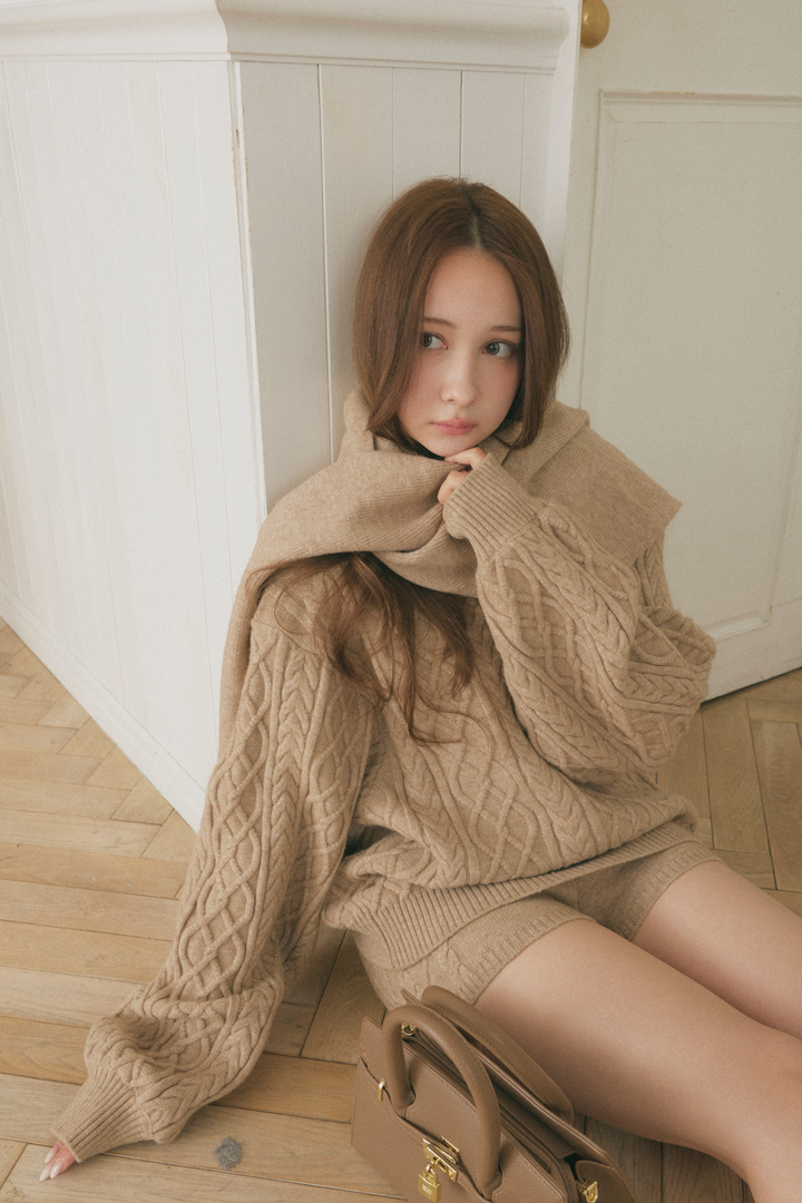 ケーブルニット3点セット