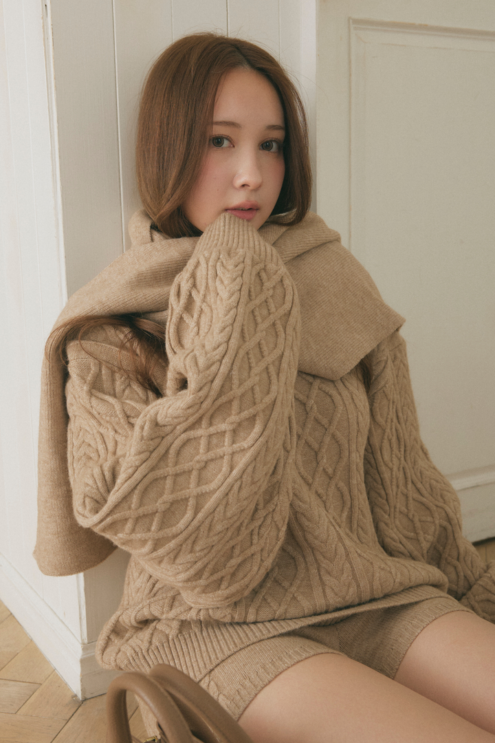 ケーブルニット3点セット