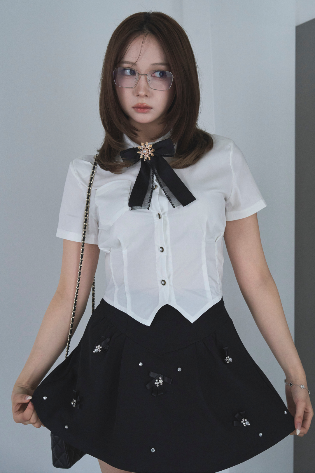 ビジューリボン付フレアミニスカート