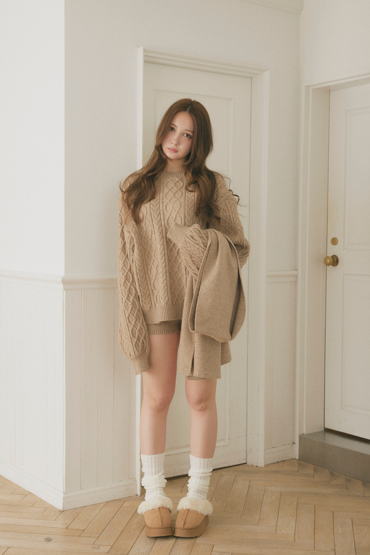 ケーブルニット3点セット