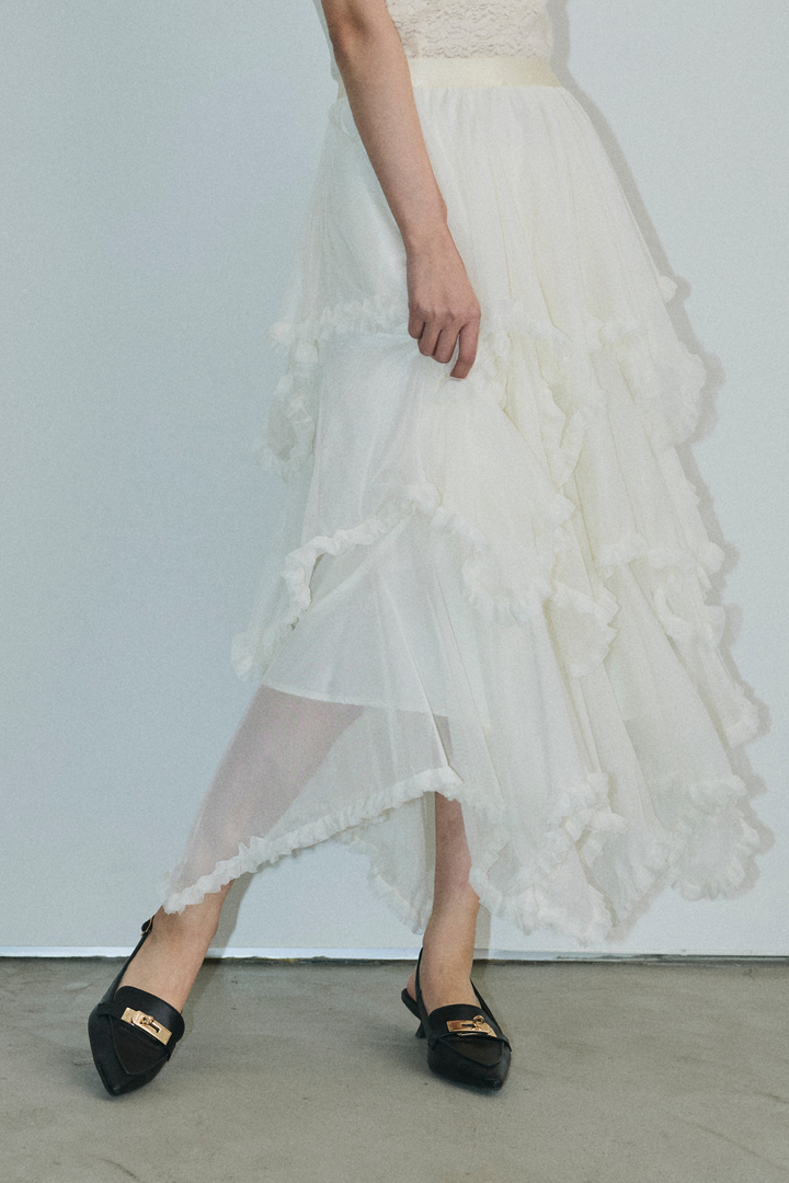 チュールティアードロングスカート