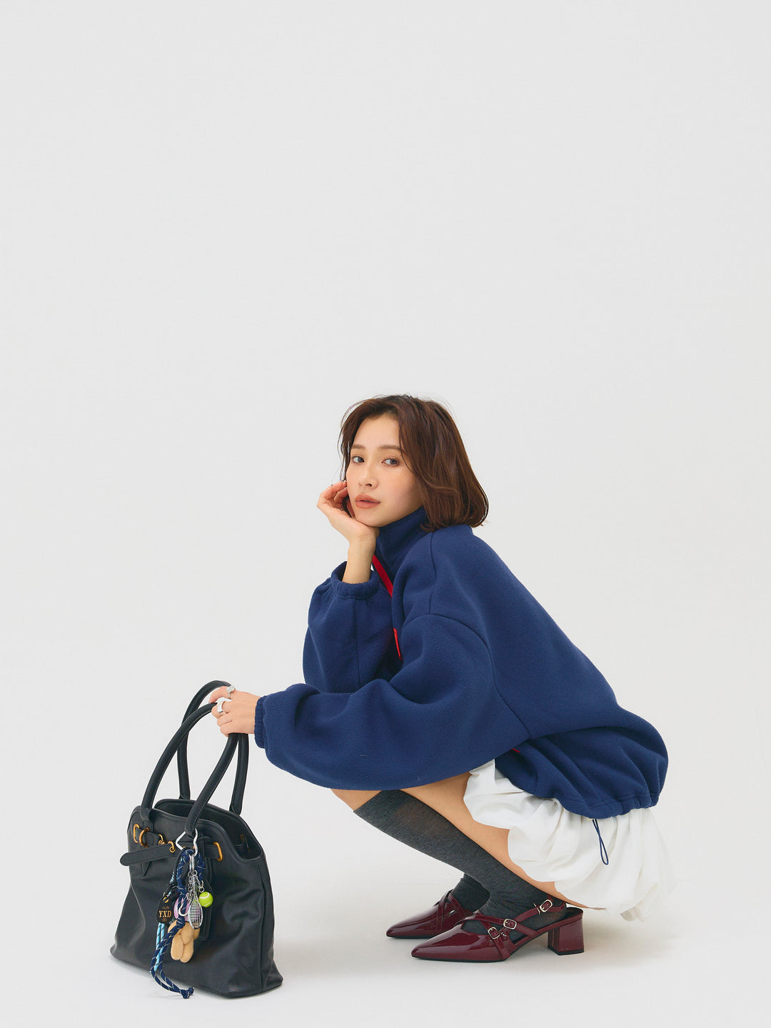 配色フリースオーバーサイズトップス/NAVY