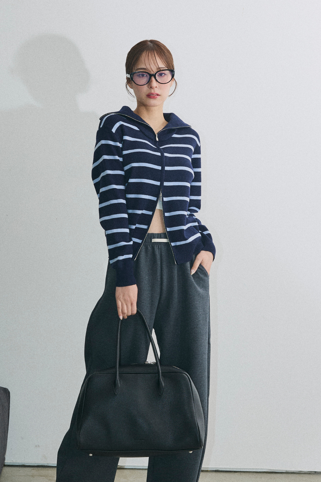 ボーダージップアップニット