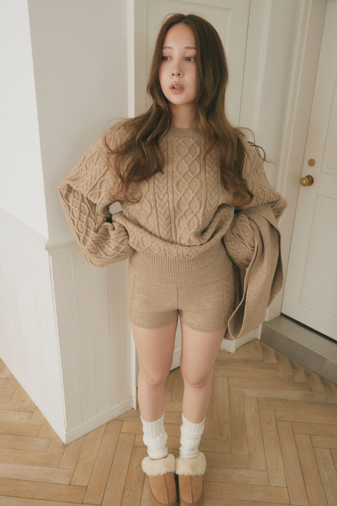 ケーブルニット3点セット