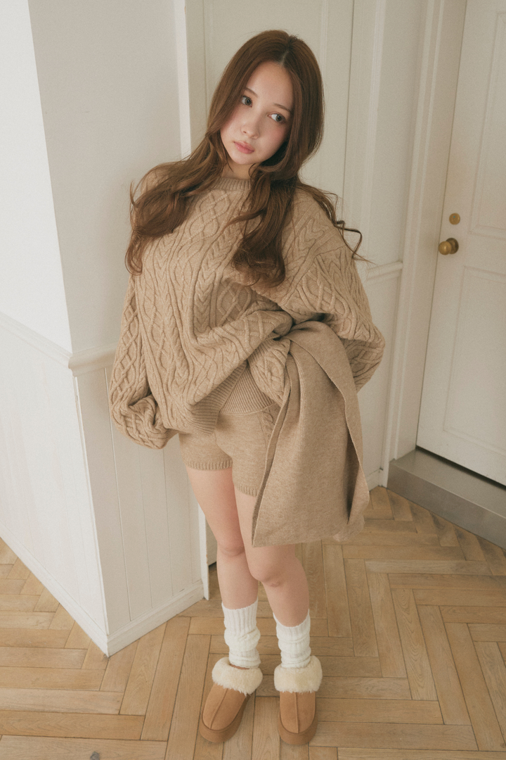 ケーブルニット3点セット