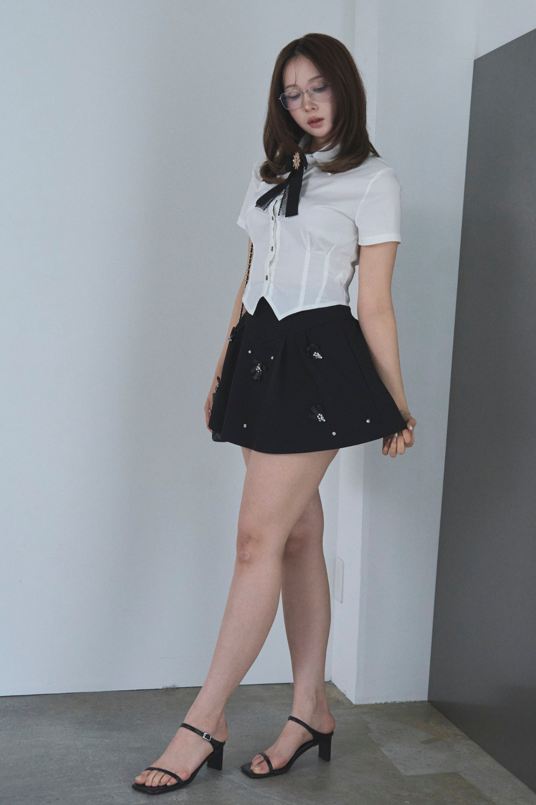 ビジューリボン付フレアミニスカート