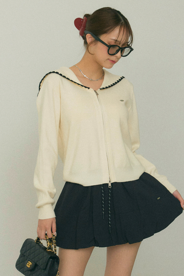 セーラーカラージップニット