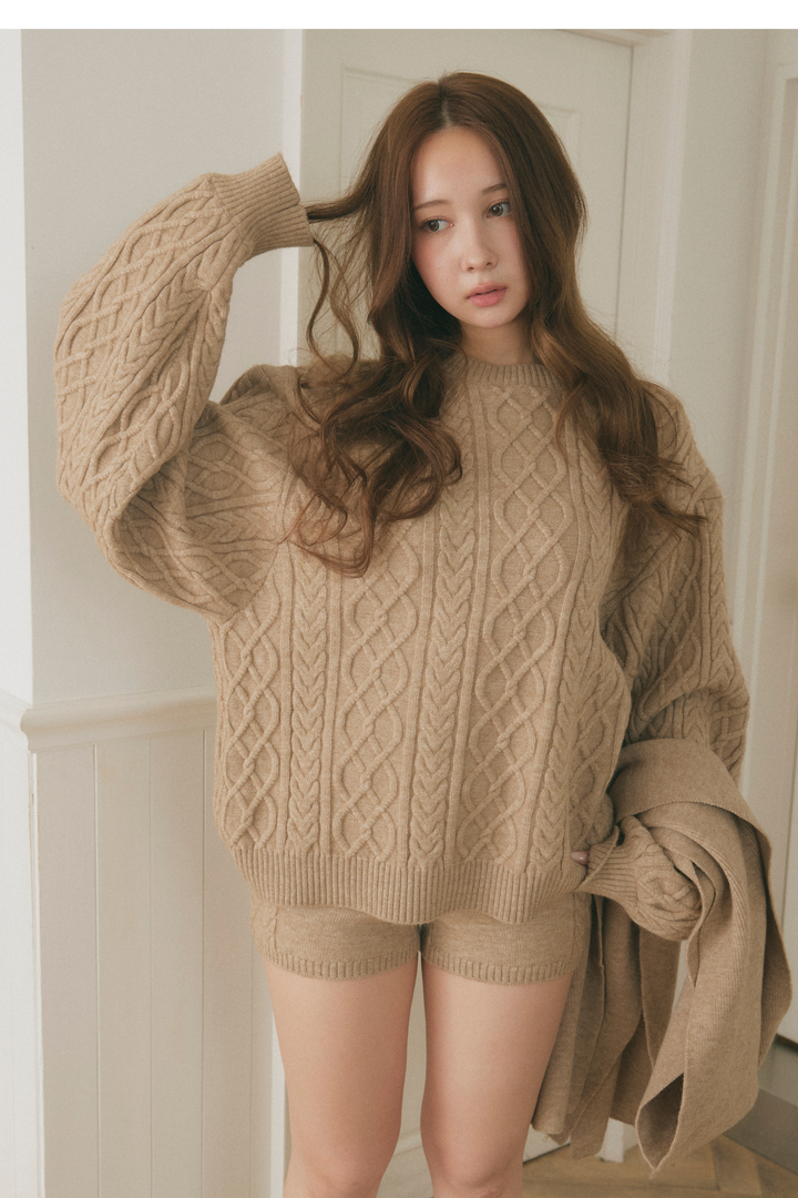 ケーブルニット3点セット