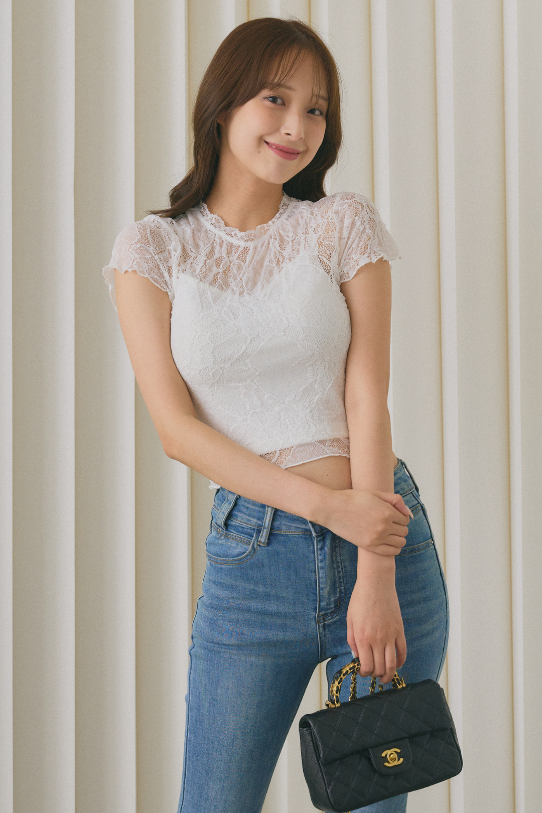 シアーレーススカラップクロップドTシャツ
