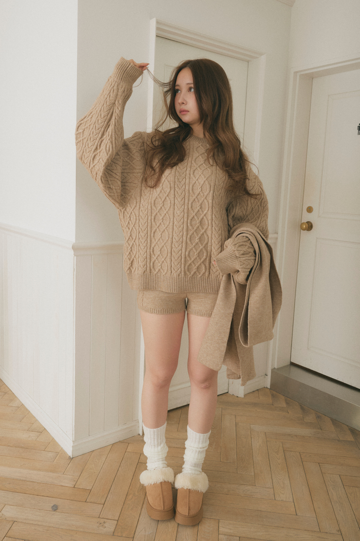 ケーブルニット3点セット