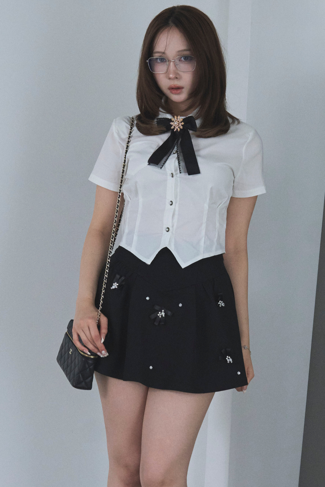 ビジューリボン付フレアミニスカート