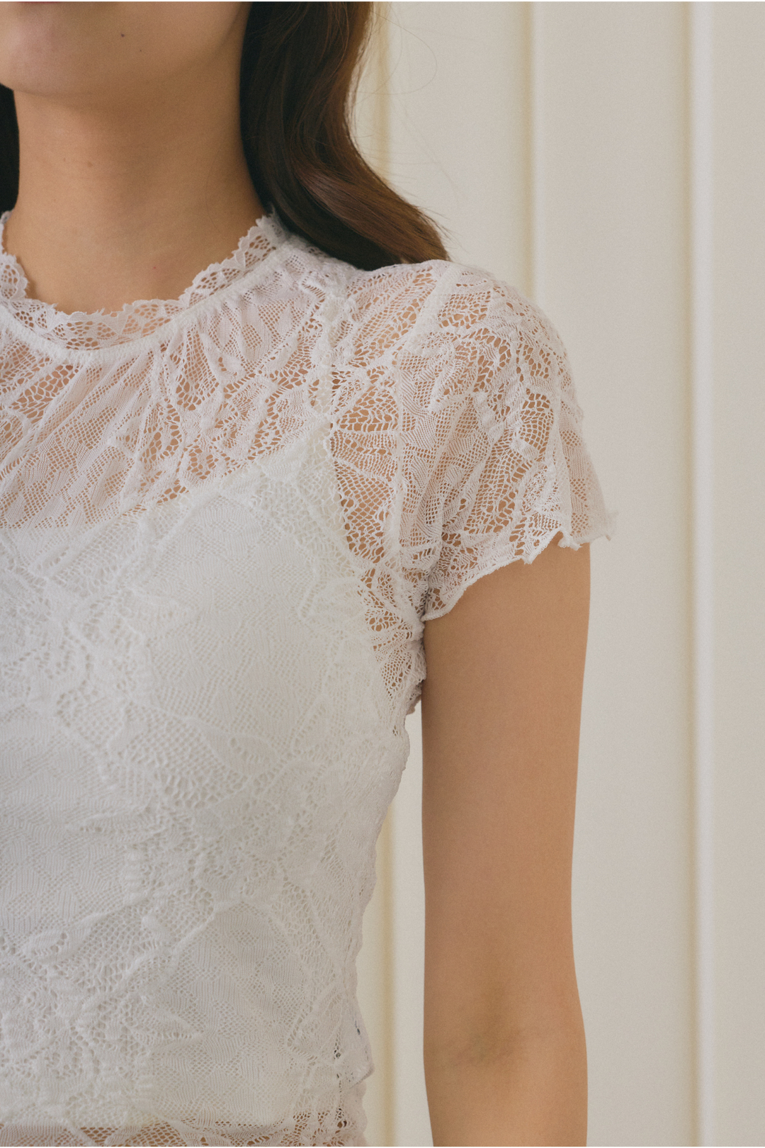 シアーレーススカラップクロップドTシャツ