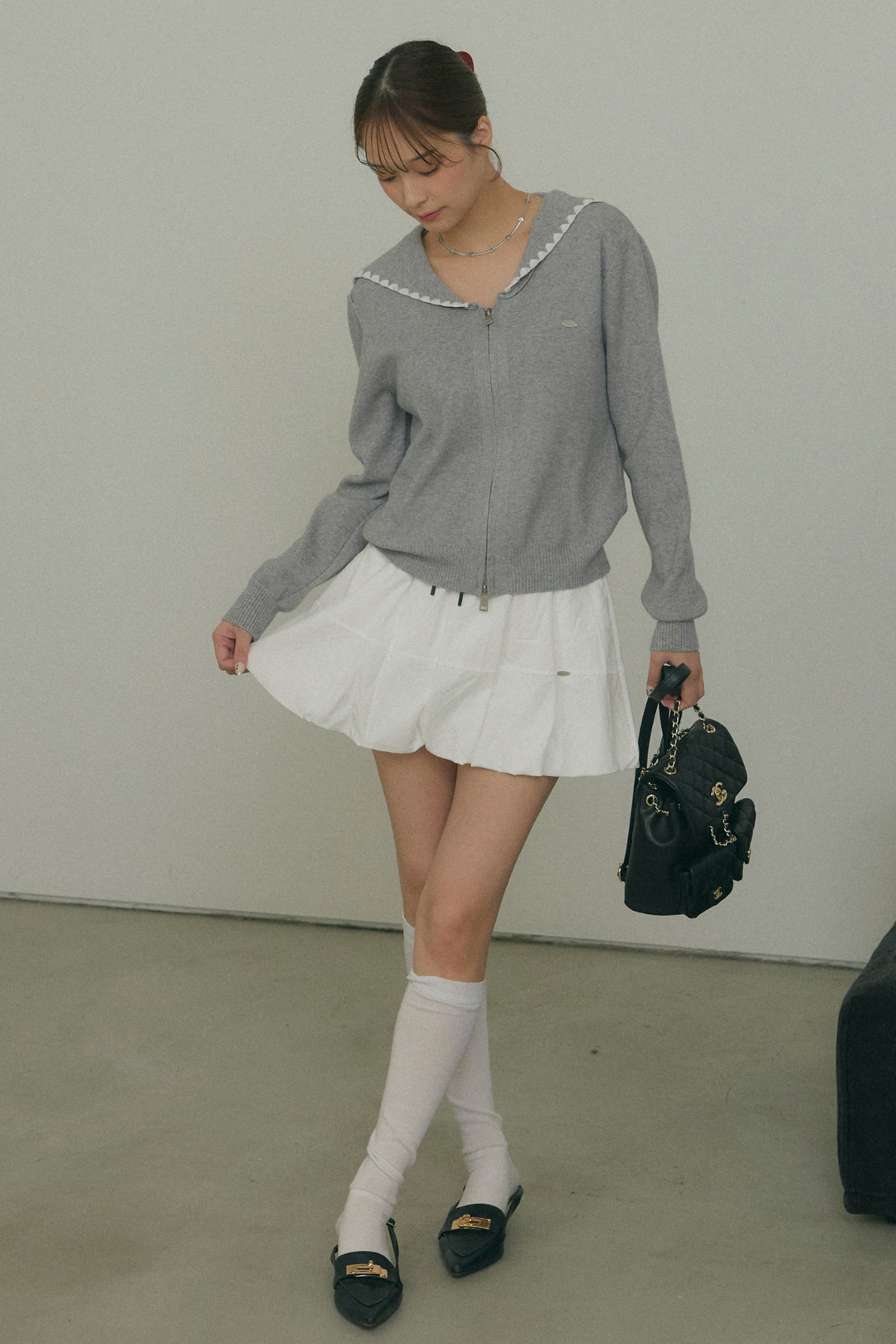 セーラーカラージップニット