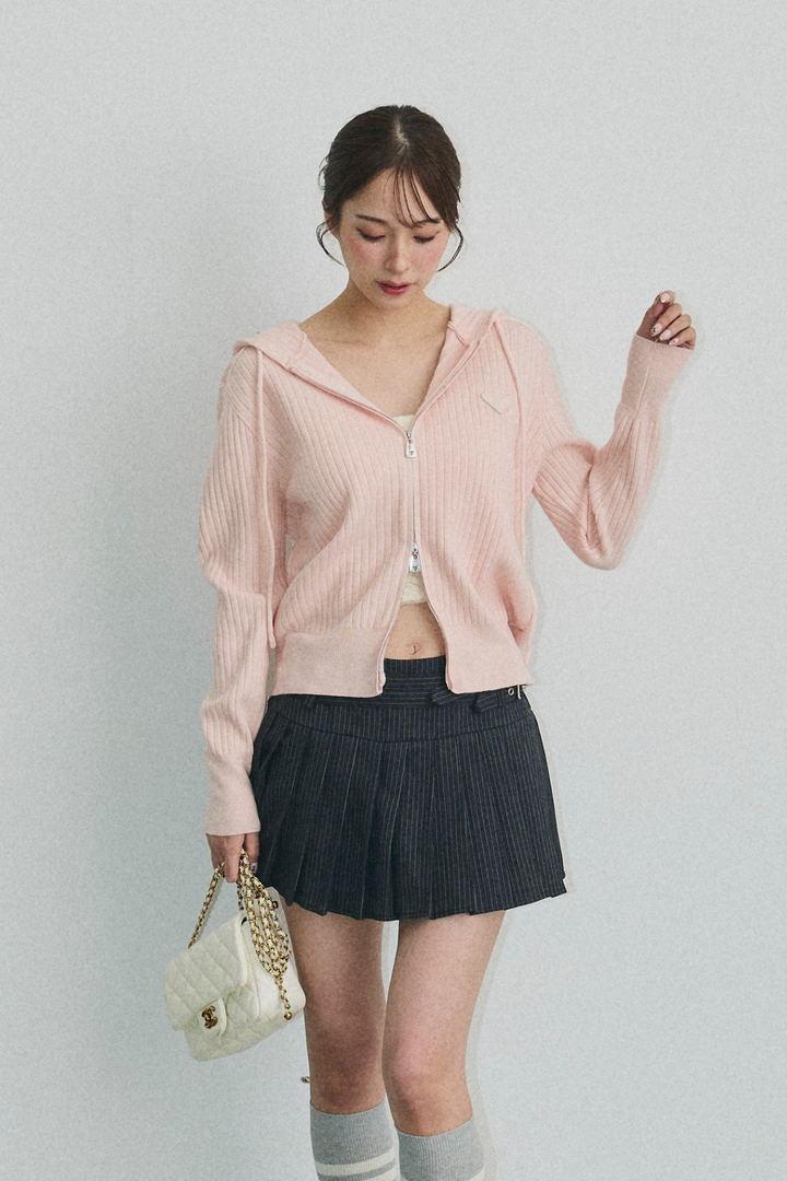 ダブルジップリブニットフーディー