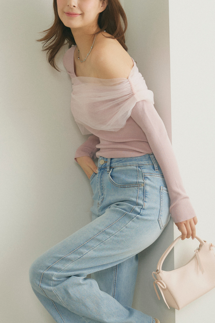 シアーチュールオフショルダートップス