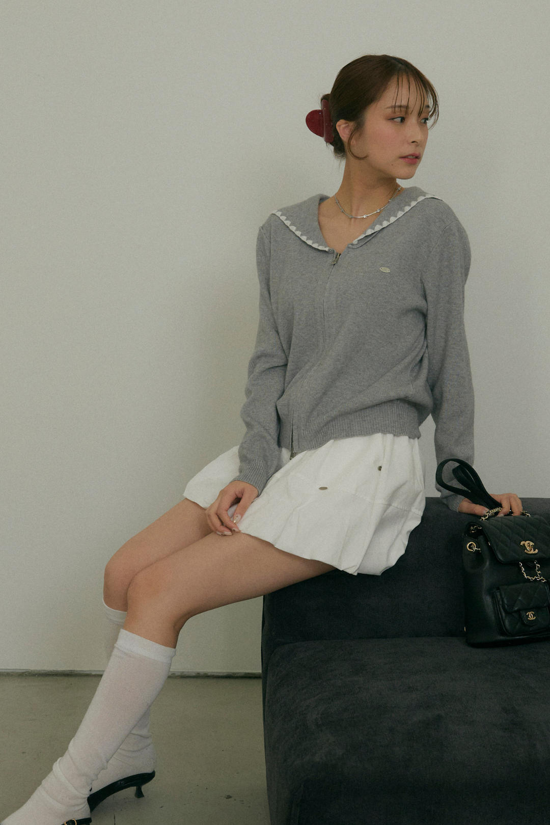 セーラーカラージップニット