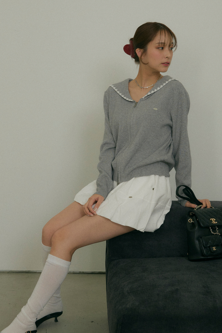 セーラーカラージップニット