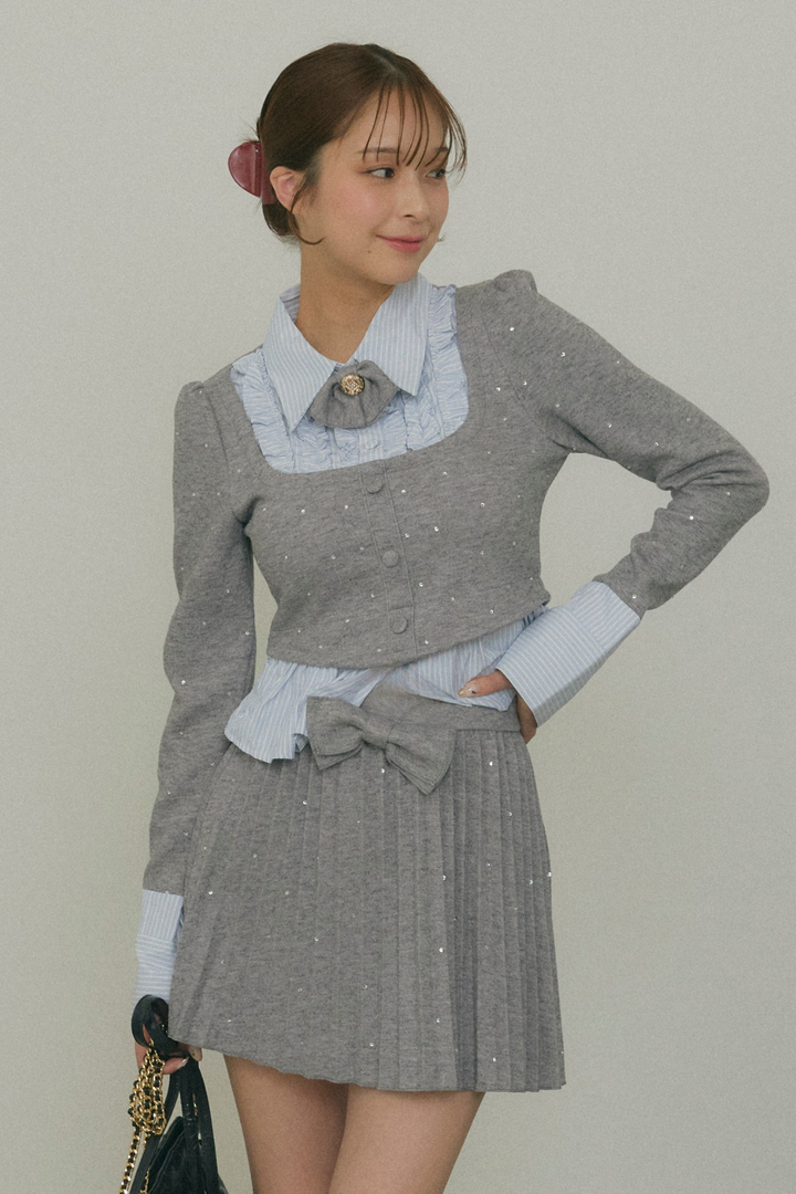 ラメニットシャツドッキングセットアップ