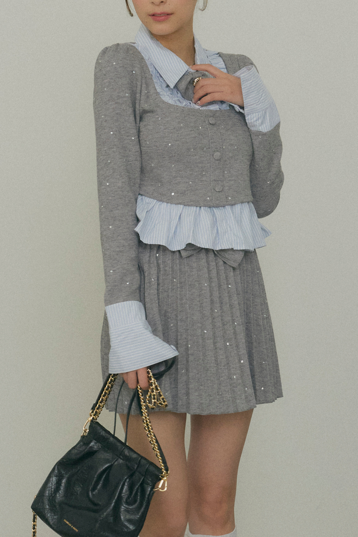 ラメニットシャツドッキングセットアップ