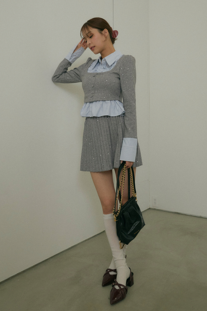 ラメニットシャツドッキングセットアップ