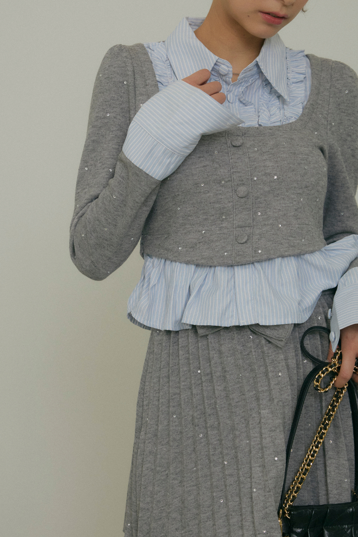 ラメニットシャツドッキングセットアップ