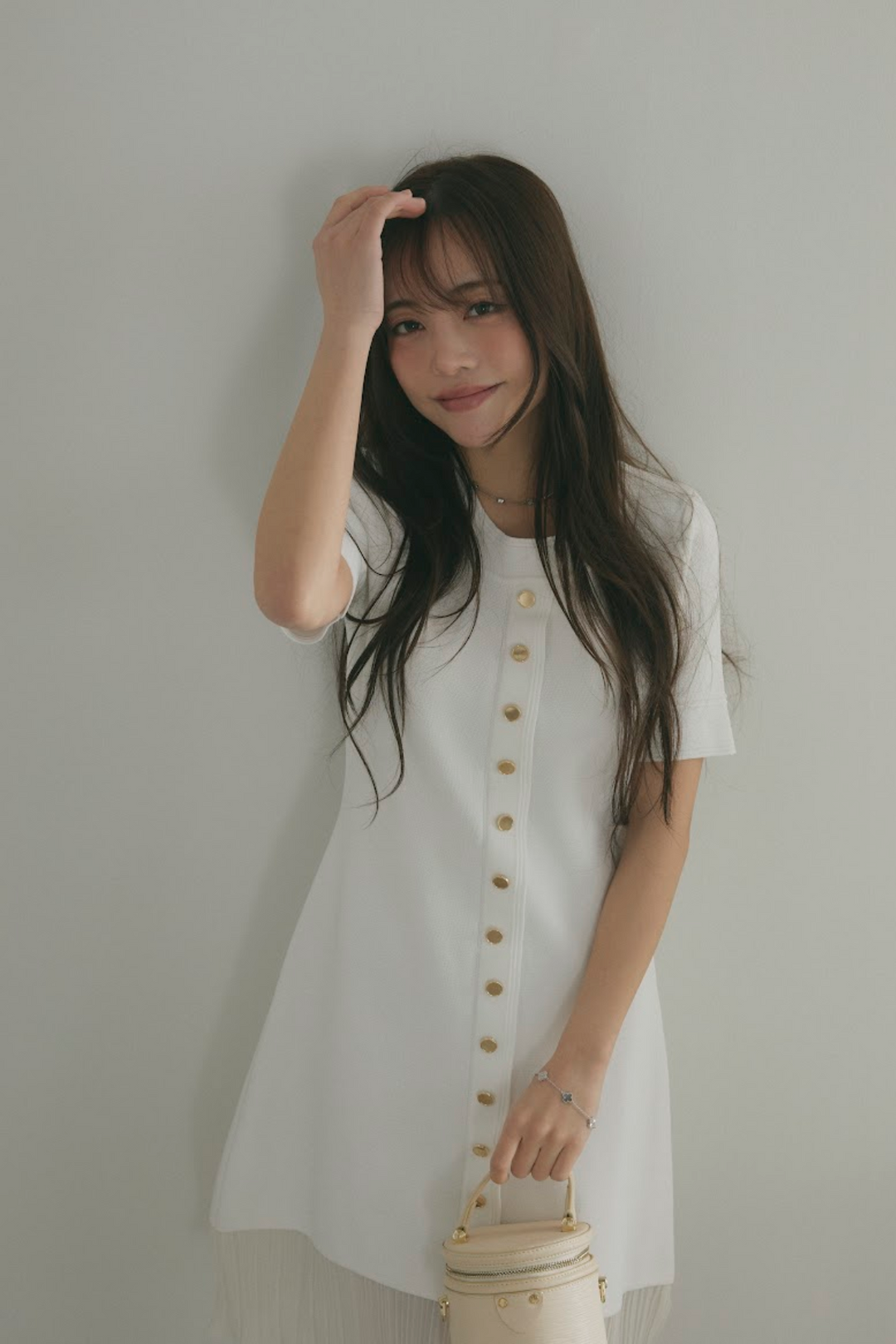 バイカラーフリルフロントボタンワンピース