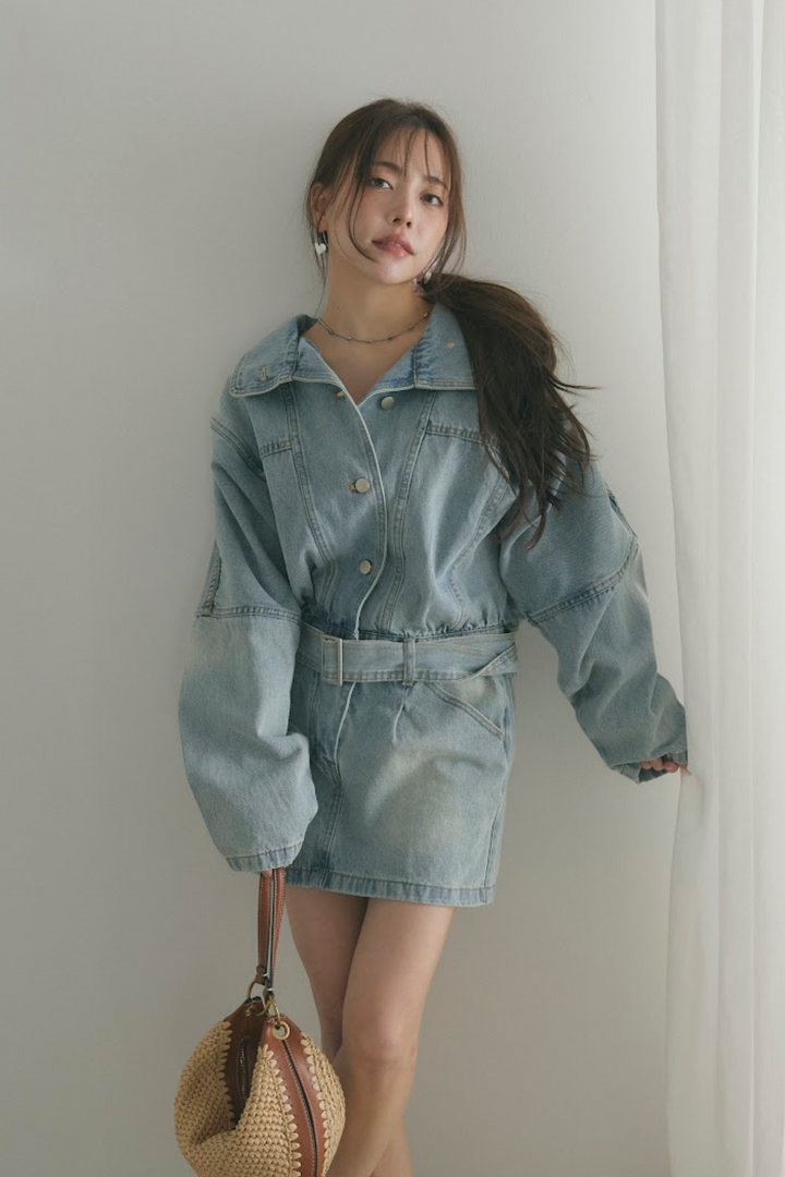 ウォッシュドデニムミニワンピース