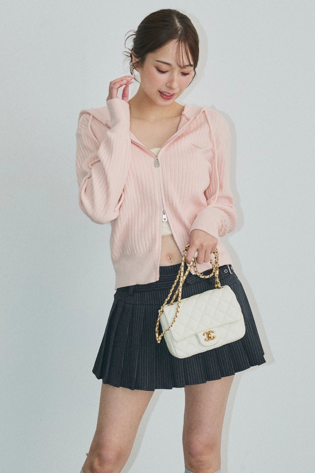 ダブルジップリブニットフーディー