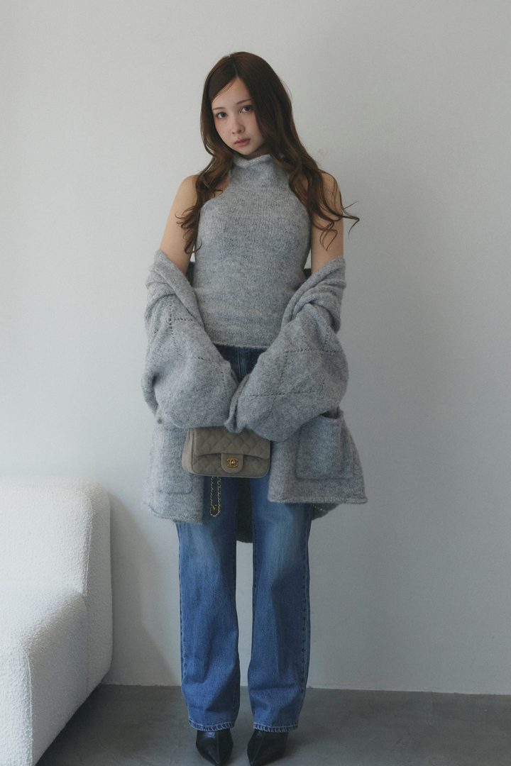 タートルネックノースリーブ&カーディガンニットセット