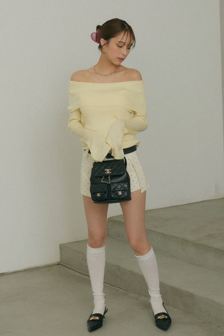 Off-the-Shoulder Flare Sleeve Knit Top