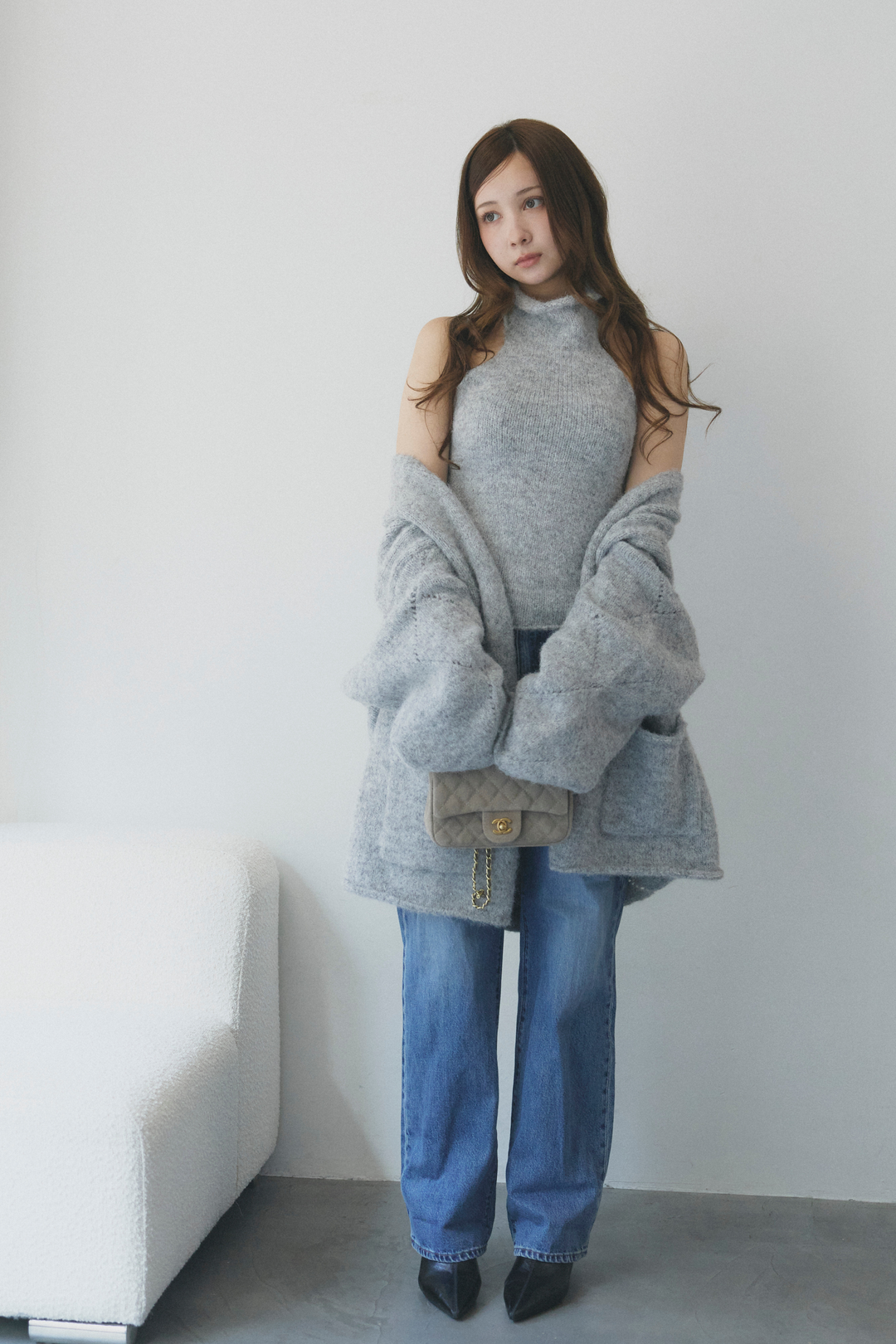 タートルネックノースリーブ&カーディガンニットセット