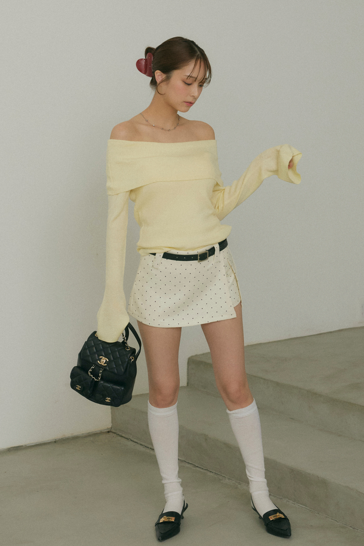 Off-the-Shoulder Flare Sleeve Knit Top