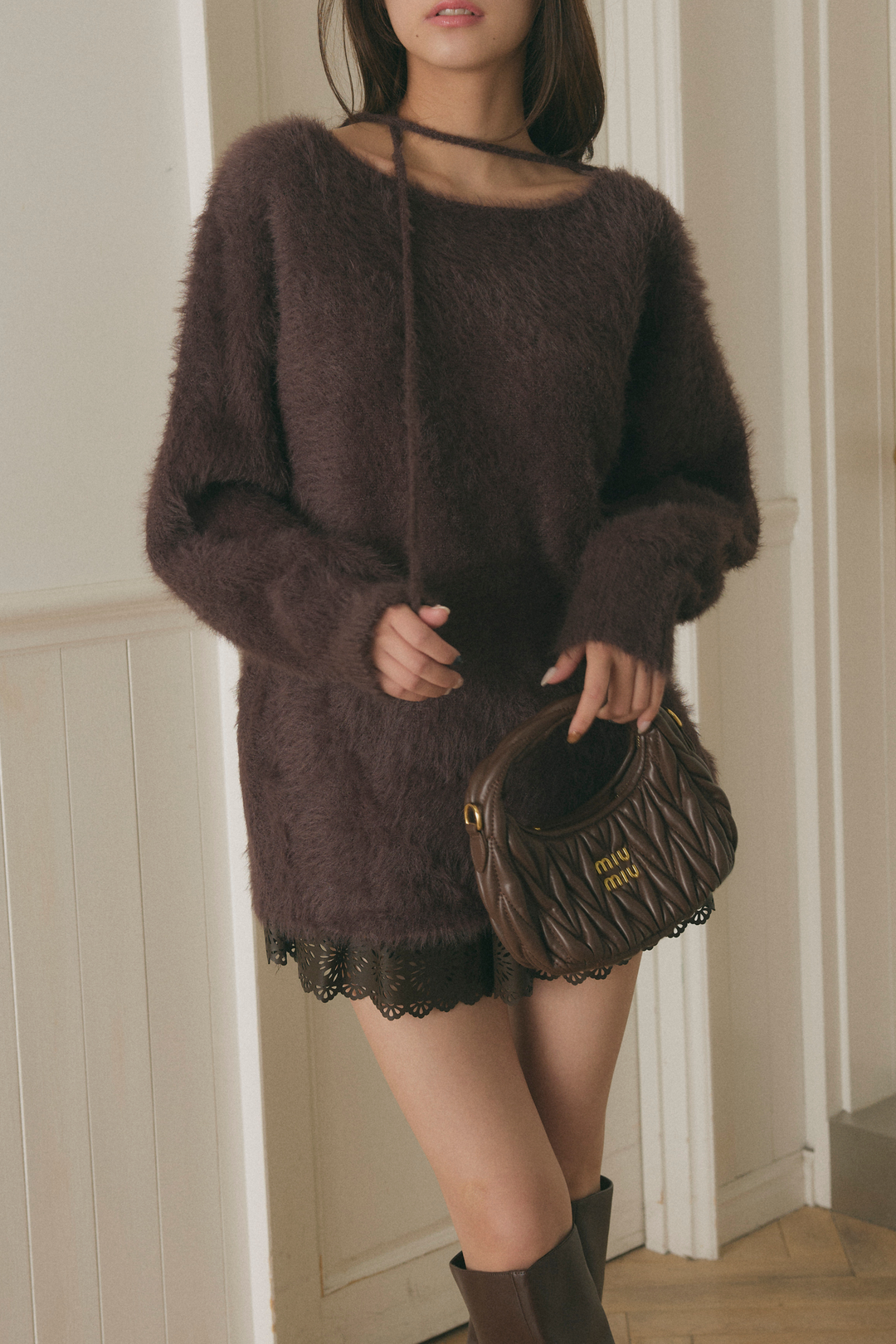 チョーカーリボンシャギーニット