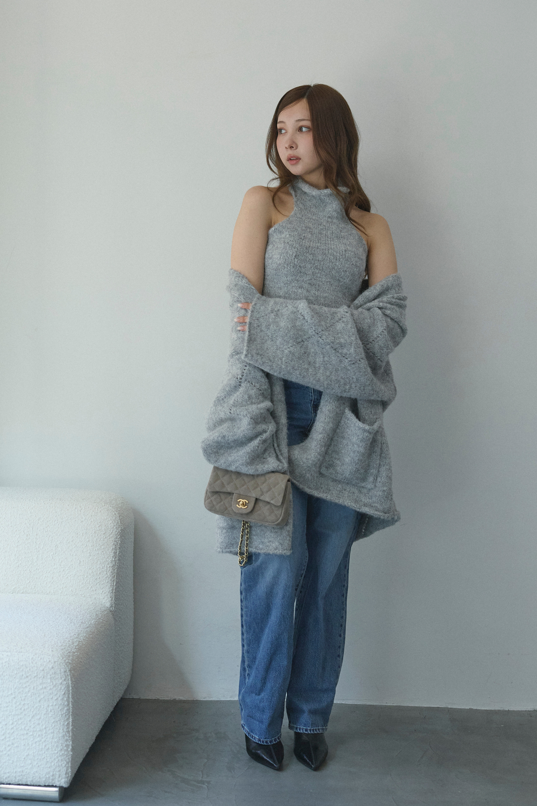 タートルネックノースリーブ&カーディガンニットセット