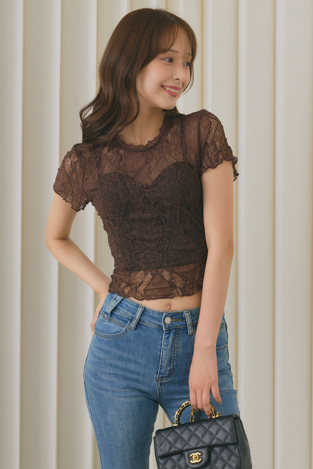シアーレーススカラップクロップドTシャツ