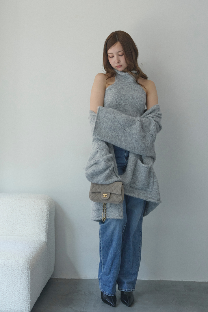 タートルネックノースリーブ&カーディガンニットセット