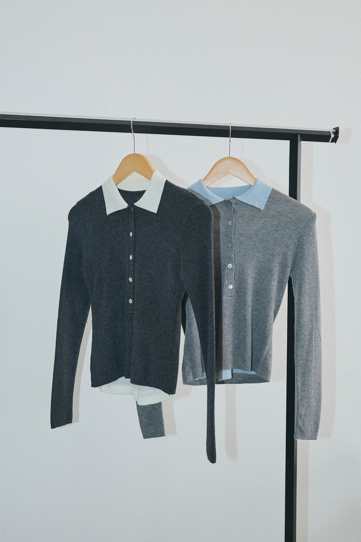 バイカラーレイヤードポロニット